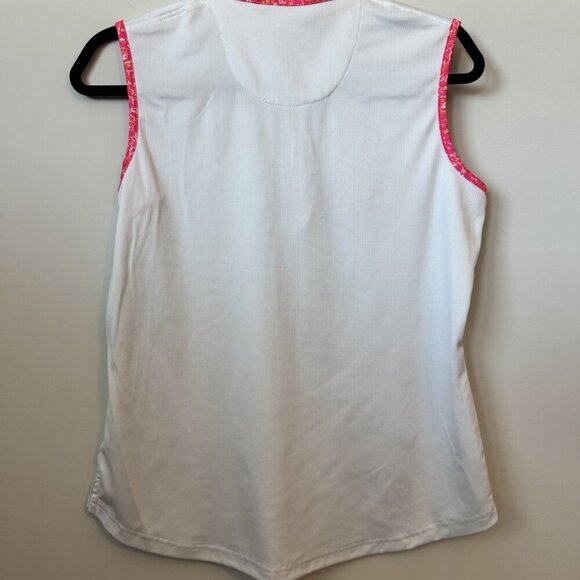 Pebble Beach Size Medium (M) Women's White Golf Polo Shirt with Pink Floral Trim - Picture 4 of 4
